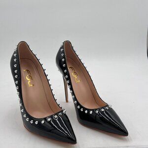 FSJ Black Women Bridal Pointed Toe Stiletto High Heel Crystal Pumps